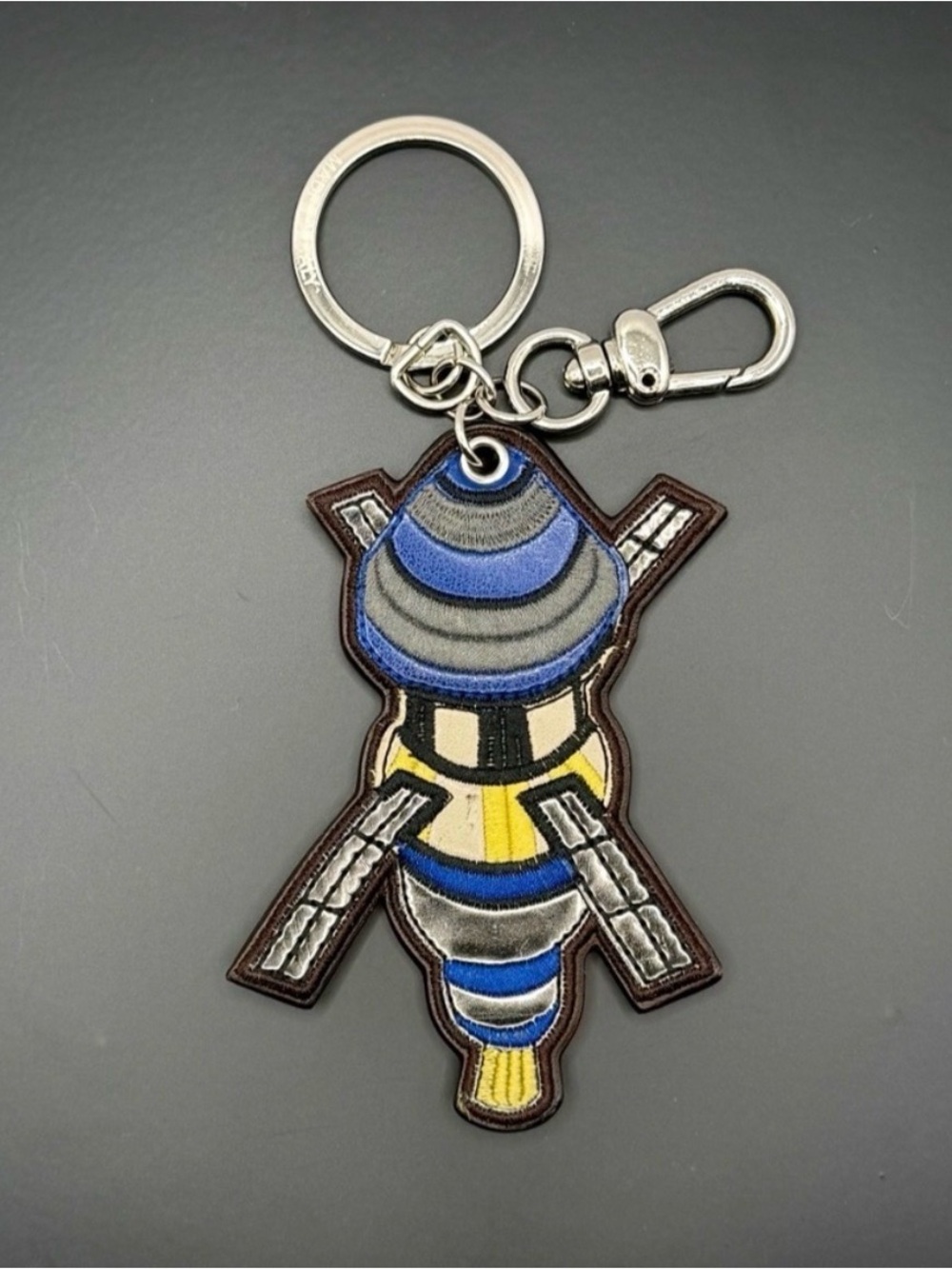 ETRO Rare Genuine Leather Satellite Spaceship Keychain Bag Charm Italy
